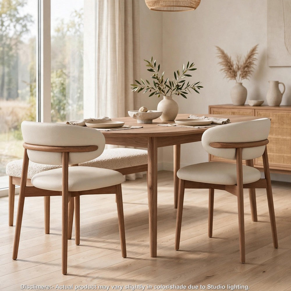 Mico Dining Chairs, Set of 2, Walnut Brown Wood, White Faux Leather - BM355169