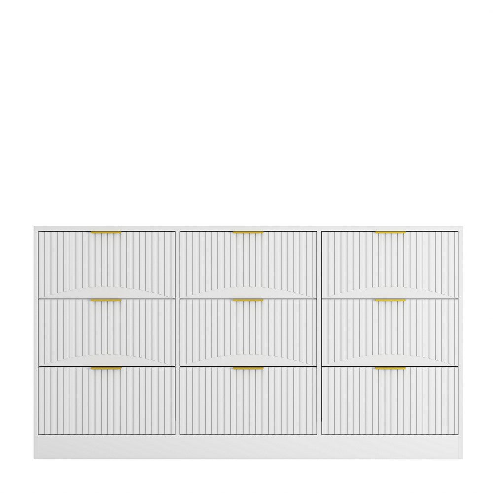 Gilly Wide Dresser, 9 Drawers, Wavy Front Panels, White Wood - BM355170