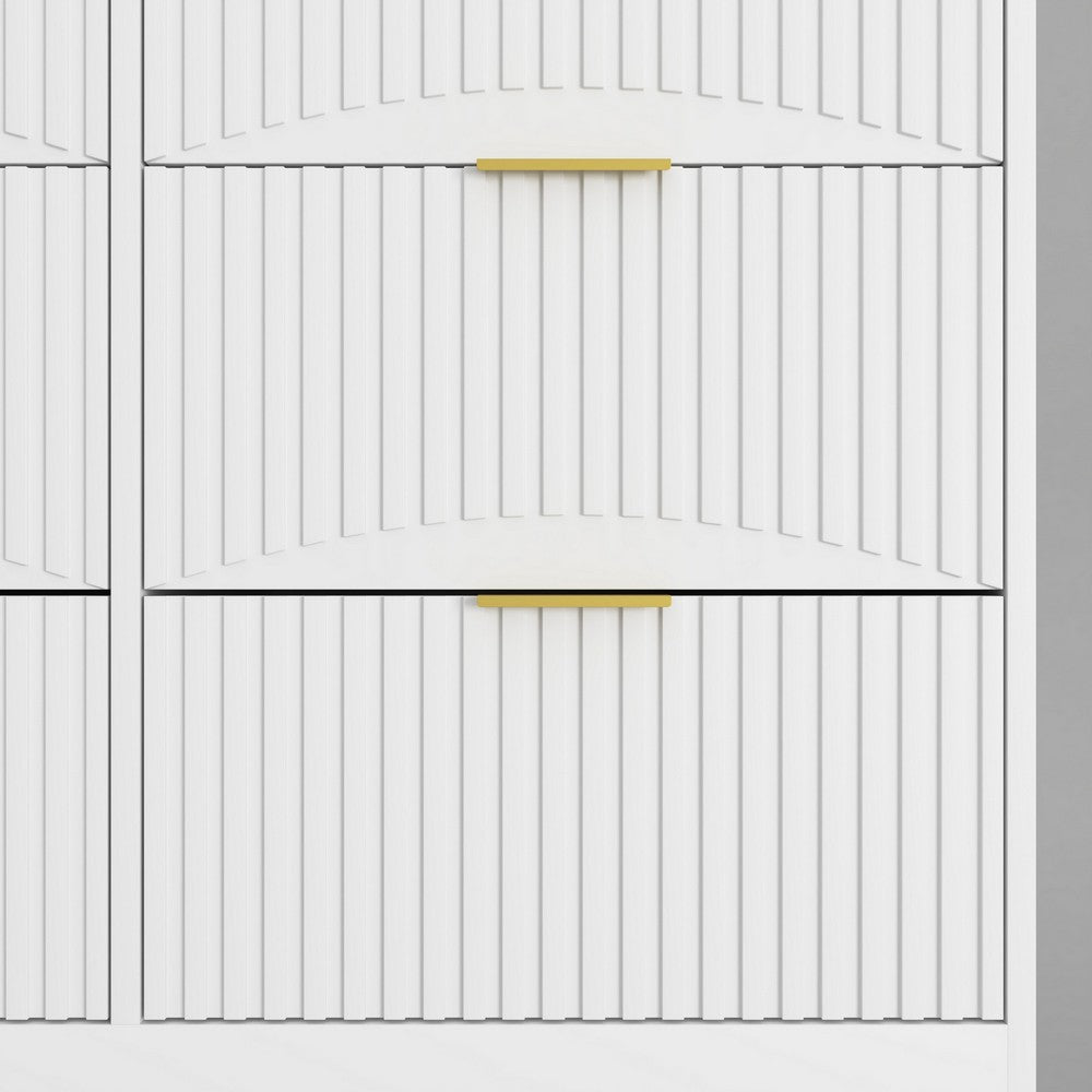 Gilly Wide Dresser, 9 Drawers, Wavy Front Panels, White Wood - BM355170