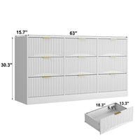 Gilly Wide Dresser, 9 Drawers, Wavy Front Panels, White Wood - BM355170