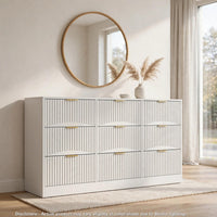 Gilly Wide Dresser, 9 Drawers, Wavy Front Panels, White Wood - BM355170