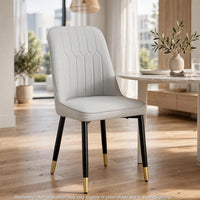 Manie Dining Chairs, Black Metal, Set of 4, Light Gray Faux Leather - BM355171