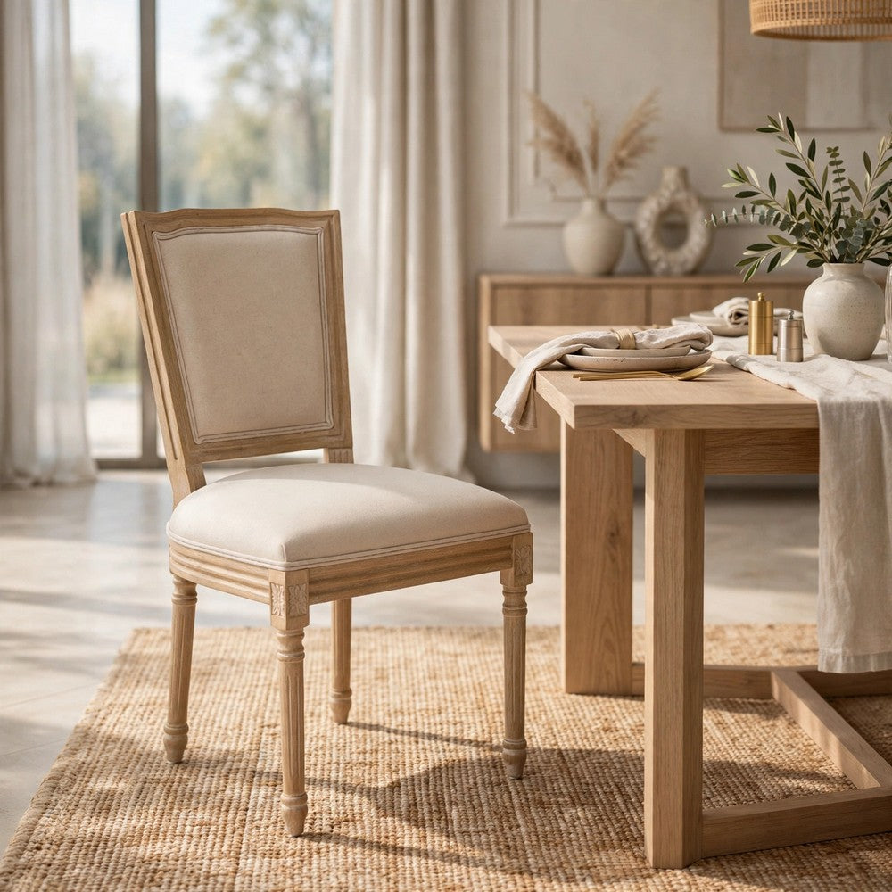 Ginny Dining Chairs, Set of 2, Solid Wood, Beige Cotton-Linen-BM355172