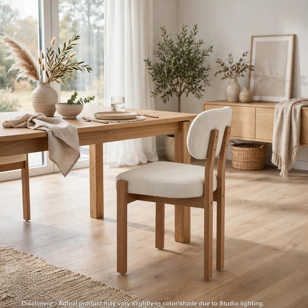 Zelda Dining Chairs, Set of 2, Brown Rubberwood Frame, Beige Fabric - BM355173