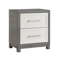 Jerry Nightstand with 2 Dovetail Storage Drawers, Ivory-Gray Wood-BM355181