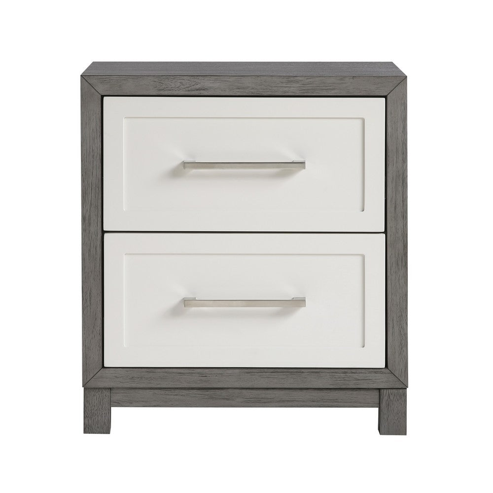 Jerry Nightstand with 2 Dovetail Storage Drawers, Ivory-Gray Wood-BM355181