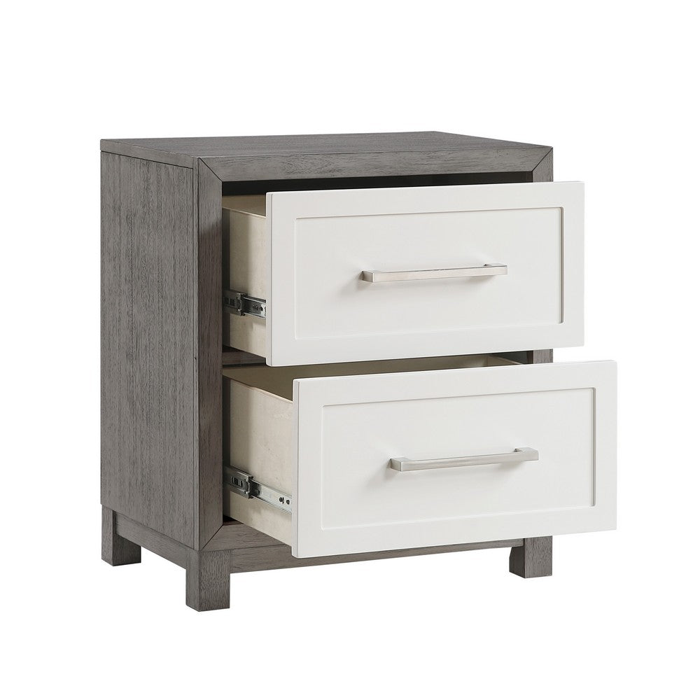 Jerry Nightstand with 2 Dovetail Storage Drawers, Ivory-Gray Wood-BM355181