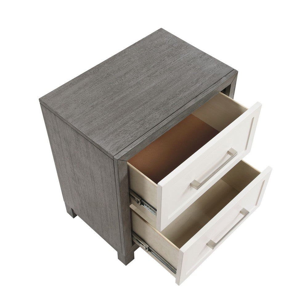 Jerry Nightstand with 2 Dovetail Storage Drawers, Ivory-Gray Wood-BM355181