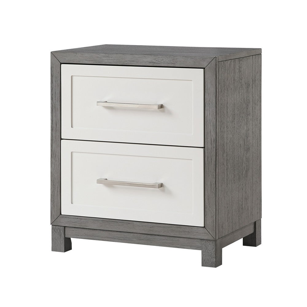 Jerry Nightstand with 2 Dovetail Storage Drawers, Ivory-Gray Wood-BM355181
