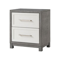 Jerry Nightstand with 2 Dovetail Storage Drawers, Ivory-Gray Wood-BM355181
