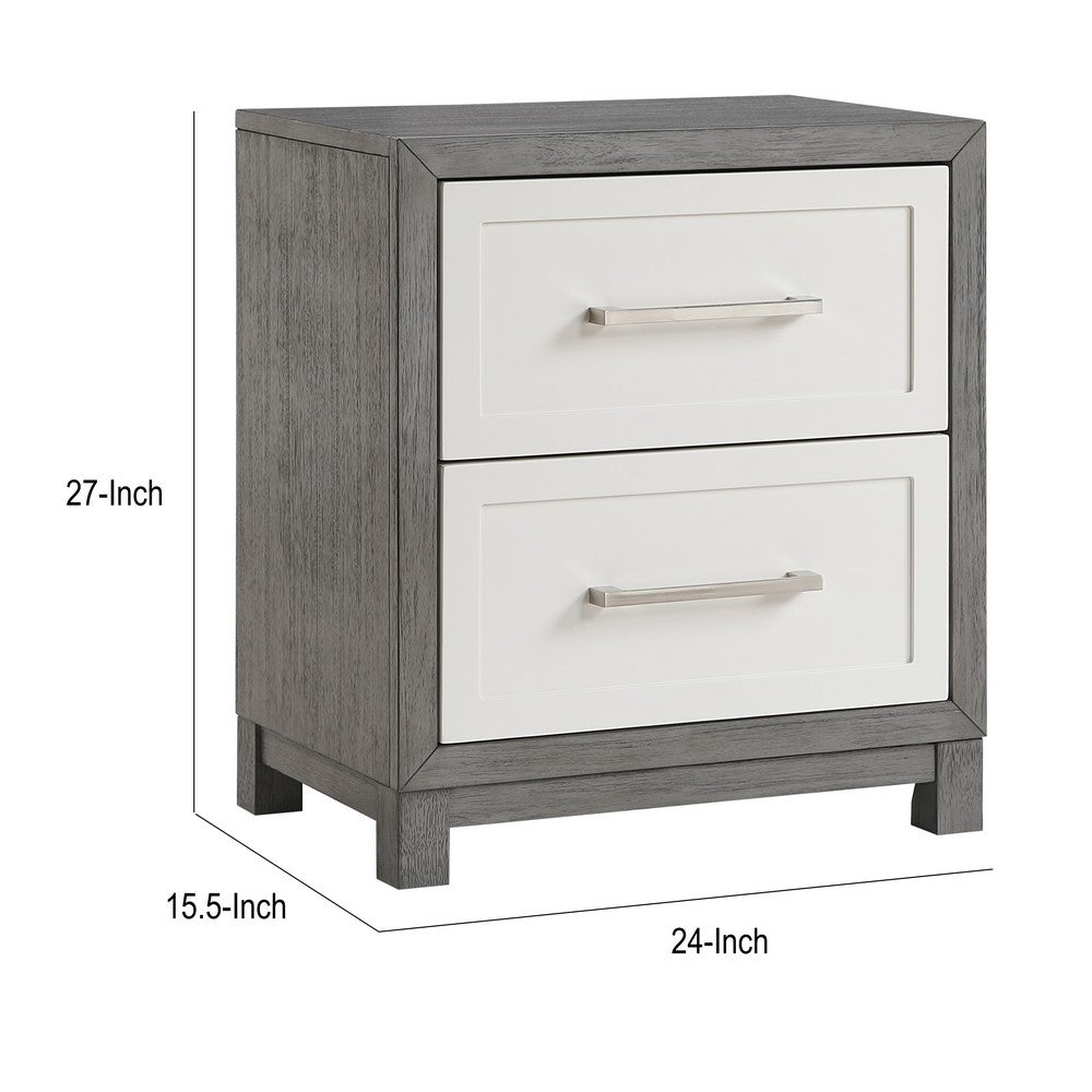 Jerry Nightstand with 2 Dovetail Storage Drawers, Ivory-Gray Wood-BM355181