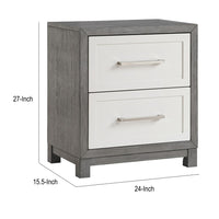 Jerry Nightstand with 2 Dovetail Storage Drawers, Ivory-Gray Wood-BM355181
