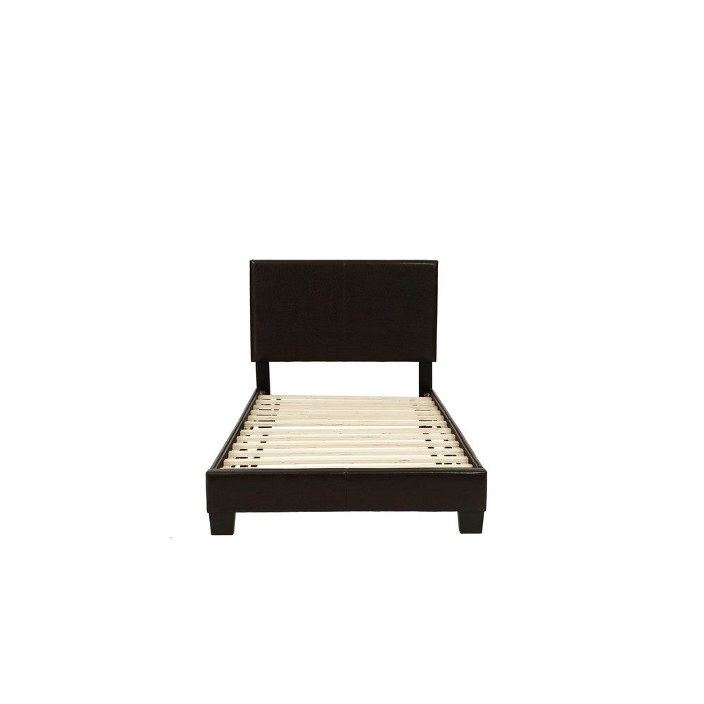 Bei Twin Bed, Adjustable Headboard, Faux Leather Upholstery Espresso Brown-BM355187