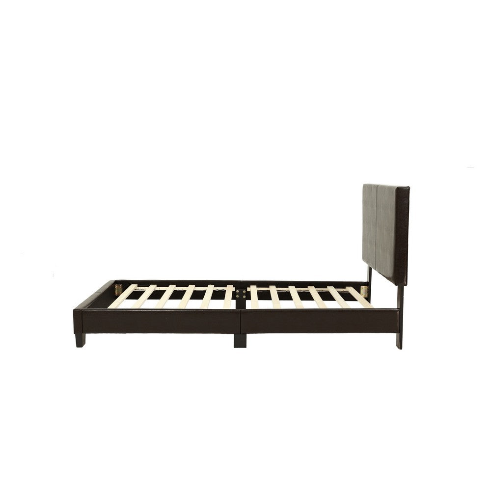 Bei Twin Bed, Adjustable Headboard, Faux Leather Upholstery Espresso Brown-BM355187