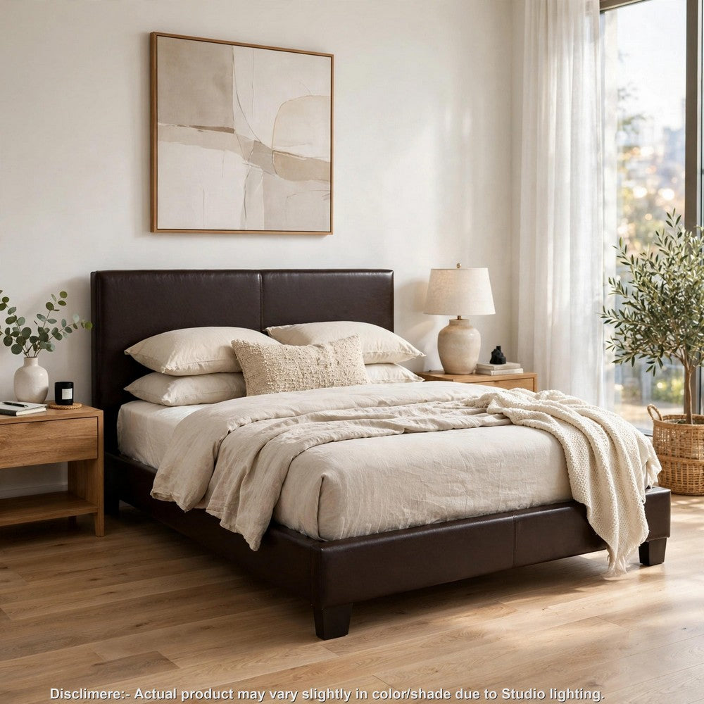 Bei Twin Bed, Adjustable Headboard, Faux Leather Upholstery Espresso Brown-BM355187