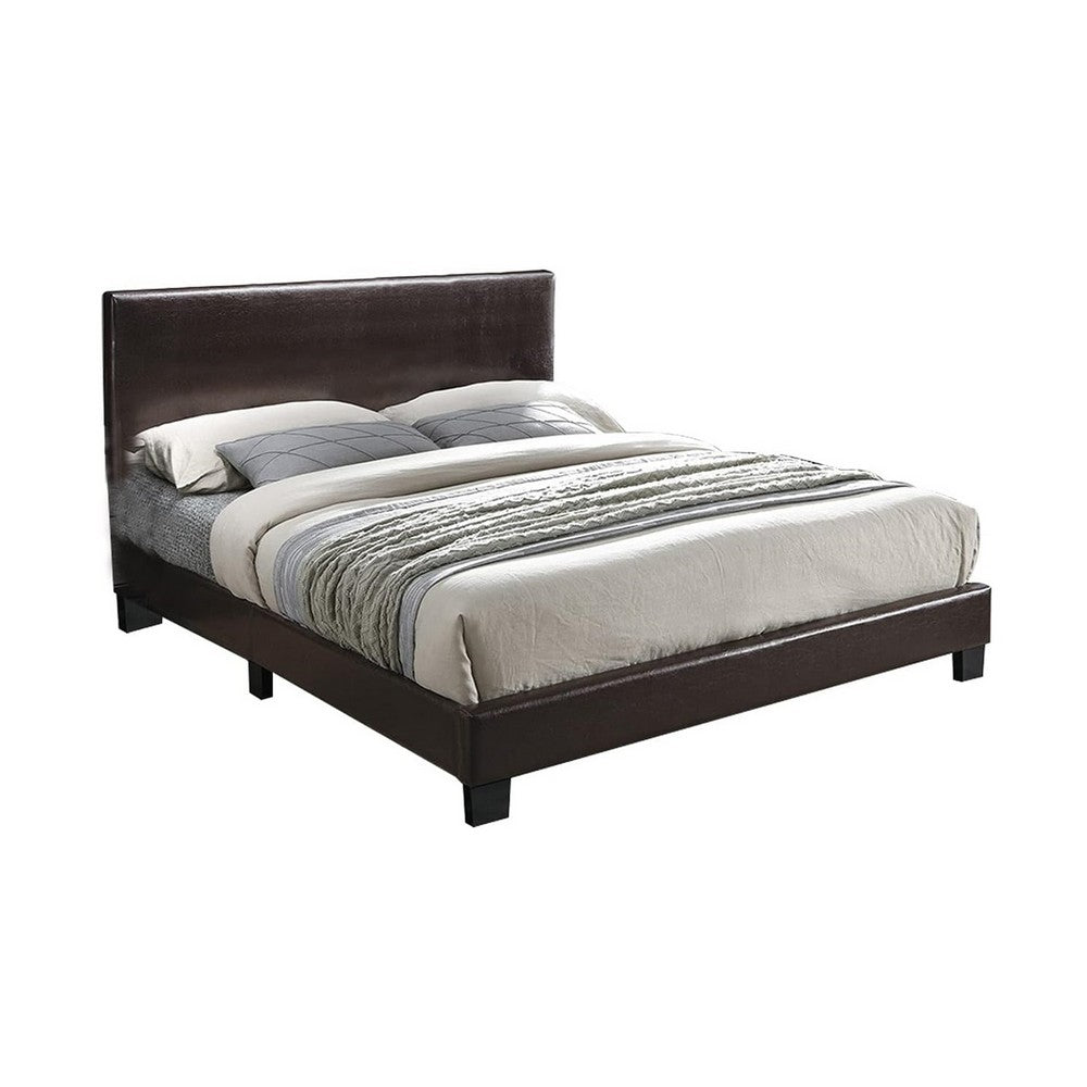 Bei Full Bed, Adjustable Headboard, Faux Leather Upholstery Espresso Brown-BM355188