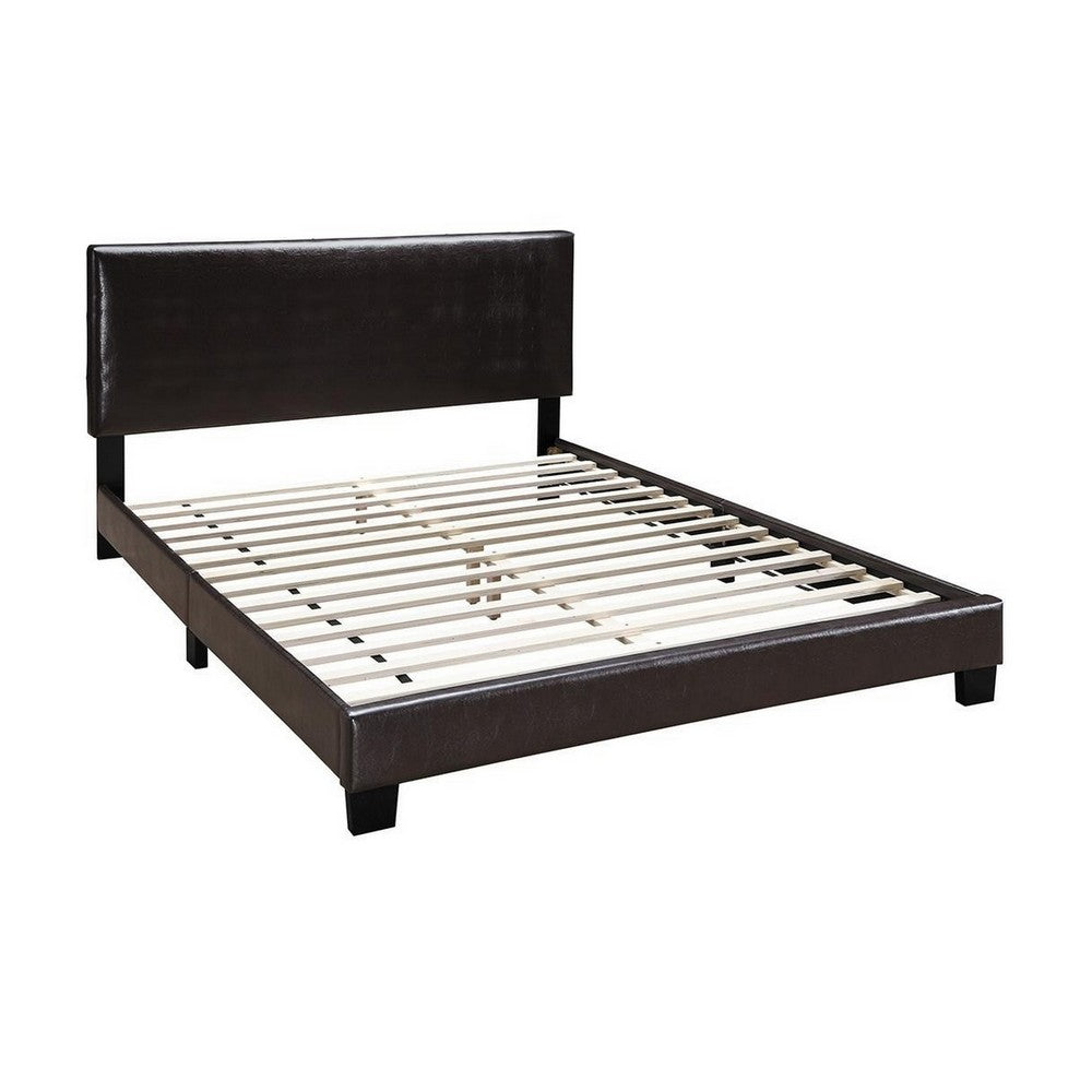 Bei Full Bed, Adjustable Headboard, Faux Leather Upholstery Espresso Brown-BM355188