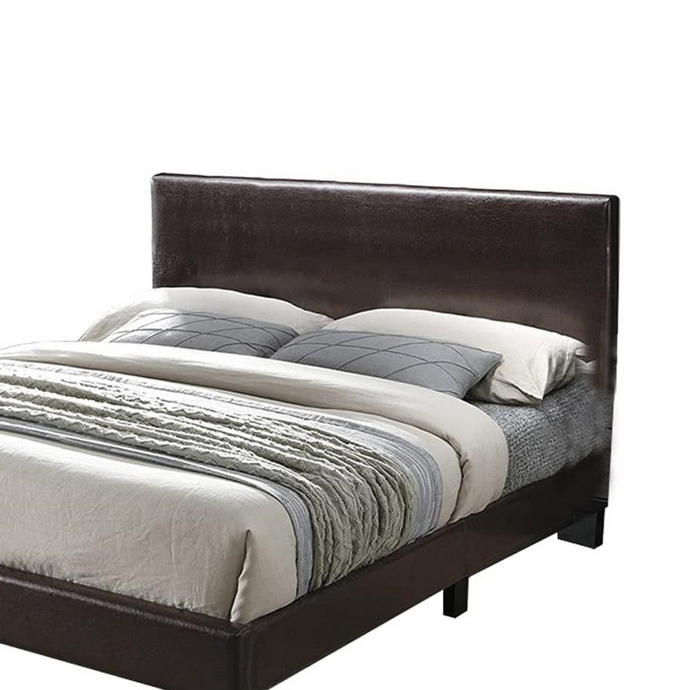 Bei Full Bed, Adjustable Headboard, Faux Leather Upholstery Espresso Brown-BM355188