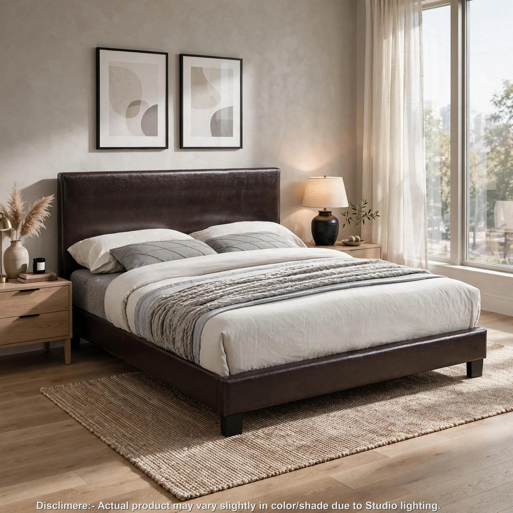 Bei Full Bed, Adjustable Headboard, Faux Leather Upholstery Espresso Brown-BM355188