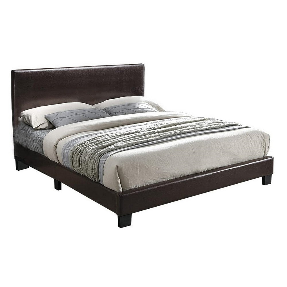 Bei Queen Bed, Adjustable Headboard, Faux Leather Upholstery Espresso Brown-BM355189