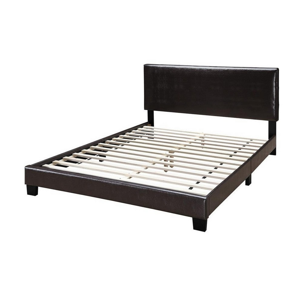 Bei Queen Bed, Adjustable Headboard, Faux Leather Upholstery Espresso Brown-BM355189
