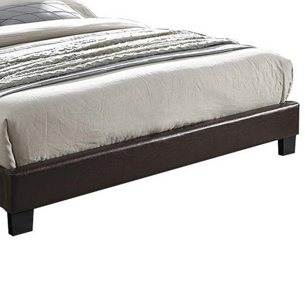 Bei Queen Bed, Adjustable Headboard, Faux Leather Upholstery Espresso Brown-BM355189