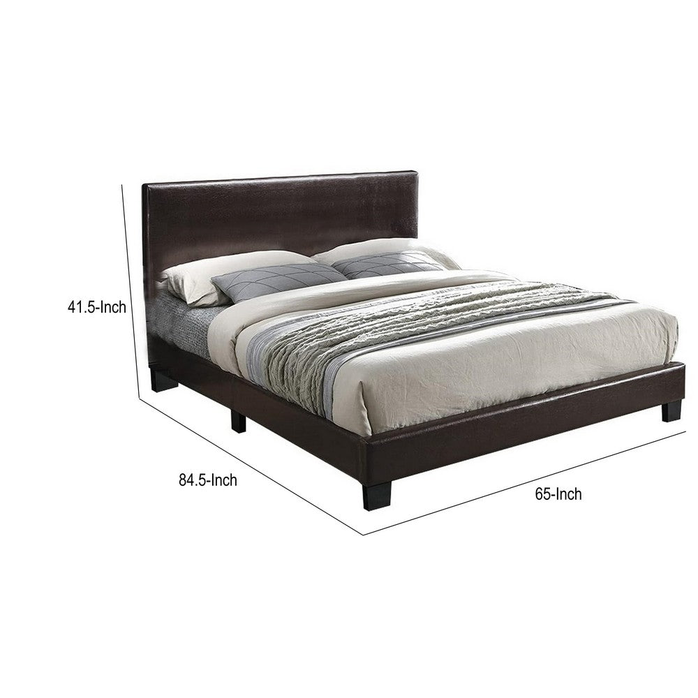 Bei Queen Bed, Adjustable Headboard, Faux Leather Upholstery Espresso Brown-BM355189