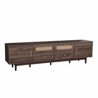 TV Media Cabinet, 4 Doors, 2 Drawers, Rattan Accents, Dark Brown 77 Inch - BM355191
