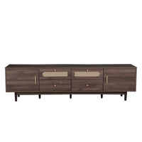 TV Media Cabinet, 4 Doors, 2 Drawers, Rattan Accents, Dark Brown 77 Inch - BM355191