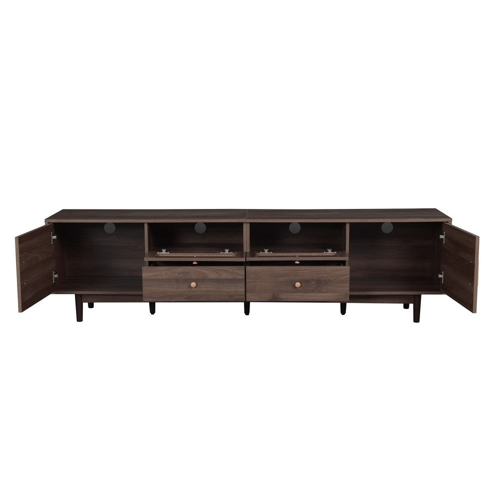 TV Media Cabinet, 4 Doors, 2 Drawers, Rattan Accents, Dark Brown 77 Inch - BM355191