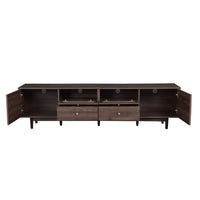 TV Media Cabinet, 4 Doors, 2 Drawers, Rattan Accents, Dark Brown 77 Inch - BM355191