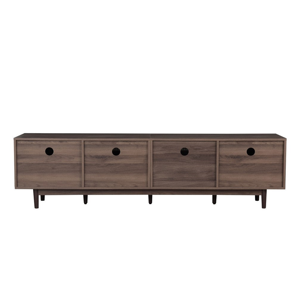 TV Media Cabinet, 4 Doors, 2 Drawers, Rattan Accents, Dark Brown 77 Inch - BM355191