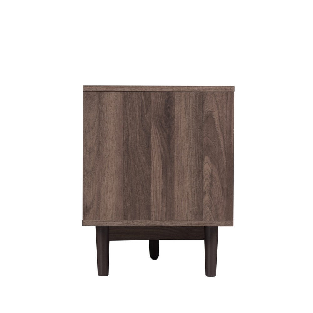 TV Media Cabinet, 4 Doors, 2 Drawers, Rattan Accents, Dark Brown 77 Inch - BM355191