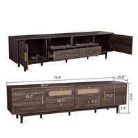 TV Media Cabinet, 4 Doors, 2 Drawers, Rattan Accents, Dark Brown 77 Inch - BM355191