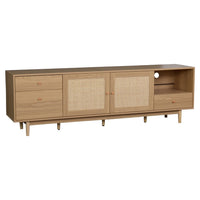 TV Media Cabinet, 2 Rattan Doors, 3 Drawers, 1 Shelf, Natural Brown 77 Inch - BM355192