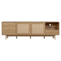 TV Media Cabinet, 2 Rattan Doors, 3 Drawers, 1 Shelf, Natural Brown 77 Inch - BM355192