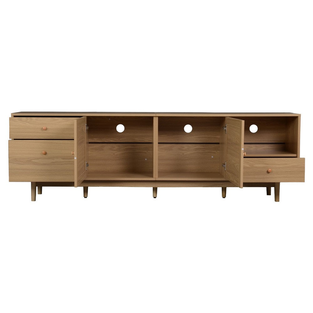 TV Media Cabinet, 2 Rattan Doors, 3 Drawers, 1 Shelf, Natural Brown 77 Inch - BM355192