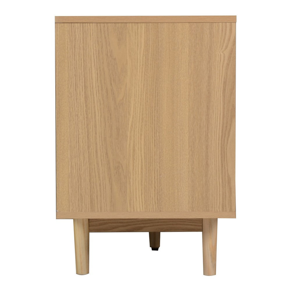 TV Media Cabinet, 2 Rattan Doors, 3 Drawers, 1 Shelf, Natural Brown 77 Inch - BM355192