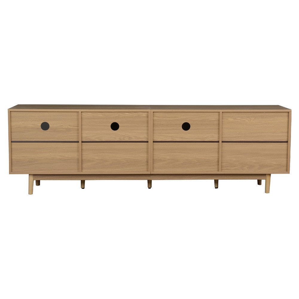 TV Media Cabinet, 2 Rattan Doors, 3 Drawers, 1 Shelf, Natural Brown 77 Inch - BM355192