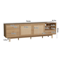 TV Media Cabinet, 2 Rattan Doors, 3 Drawers, 1 Shelf, Natural Brown 77 Inch - BM355192