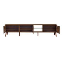 TV Media Cabinet, 3 Rattan Doors, Glass Shelf, Walnut Brown 79 Inch-BM355193