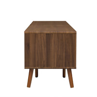 TV Media Cabinet, 3 Rattan Doors, Glass Shelf, Walnut Brown 79 Inch-BM355193