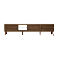TV Media Cabinet, 3 Rattan Doors, Glass Shelf, Walnut Brown 79 Inch-BM355193