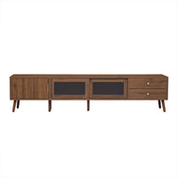 TV Media Cabinet, Glass Sliding Doors, 2 Drawers, Natural Brown, 77 Inch - BM355194