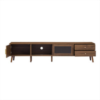 TV Media Cabinet, Glass Sliding Doors, 2 Drawers, Natural Brown, 77 Inch - BM355194