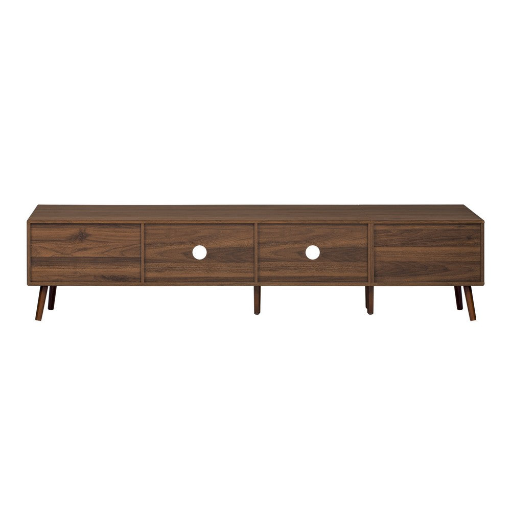 TV Media Cabinet, Glass Sliding Doors, 2 Drawers, Natural Brown, 77 Inch - BM355194