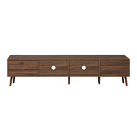 TV Media Cabinet, Glass Sliding Doors, 2 Drawers, Natural Brown, 77 Inch - BM355194