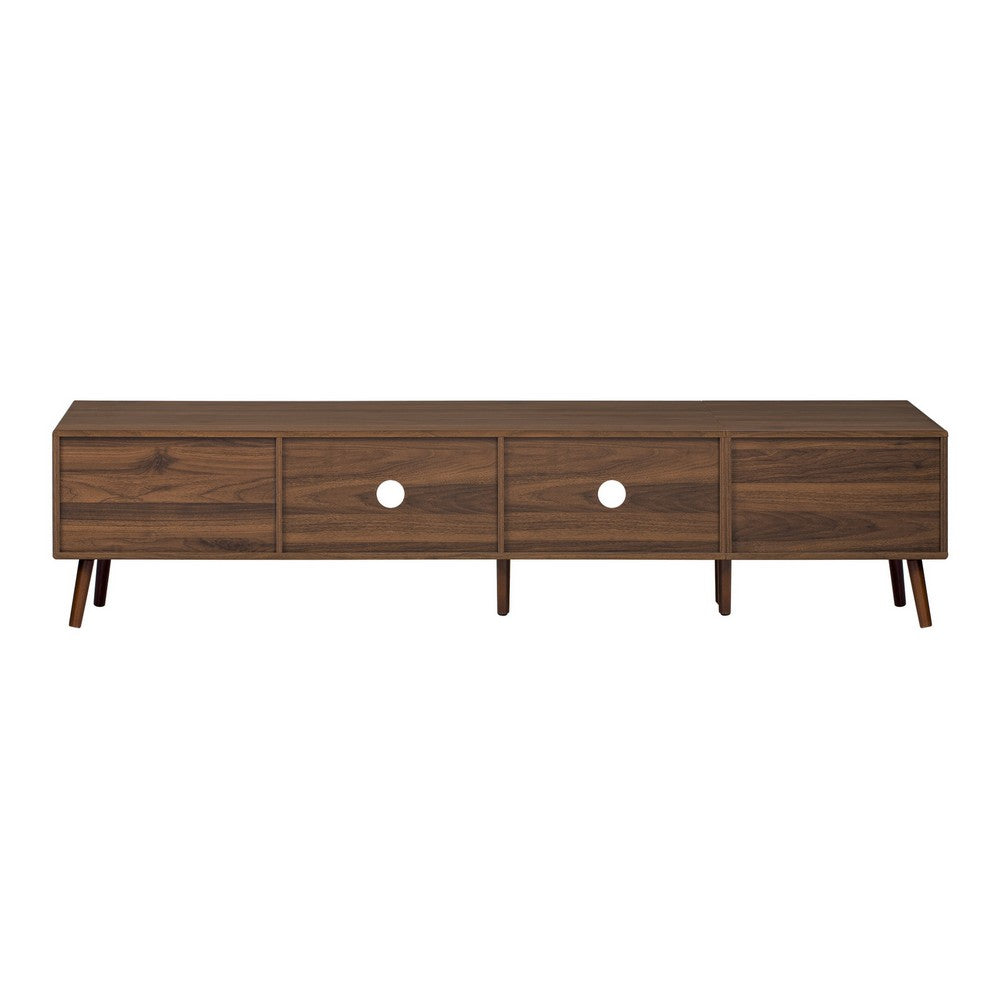 TV Media Cabinet, Glass Sliding Doors, 2 Drawers, Natural Brown, 77 Inch - BM355194