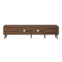 TV Media Cabinet, Glass Sliding Doors, 2 Drawers, Natural Brown, 77 Inch - BM355194