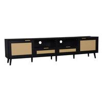 Yumi TV Media Cabinet, 2 Rattan Doors w Drawers, 2 Shelves, Black 79 Inch - BM355195
